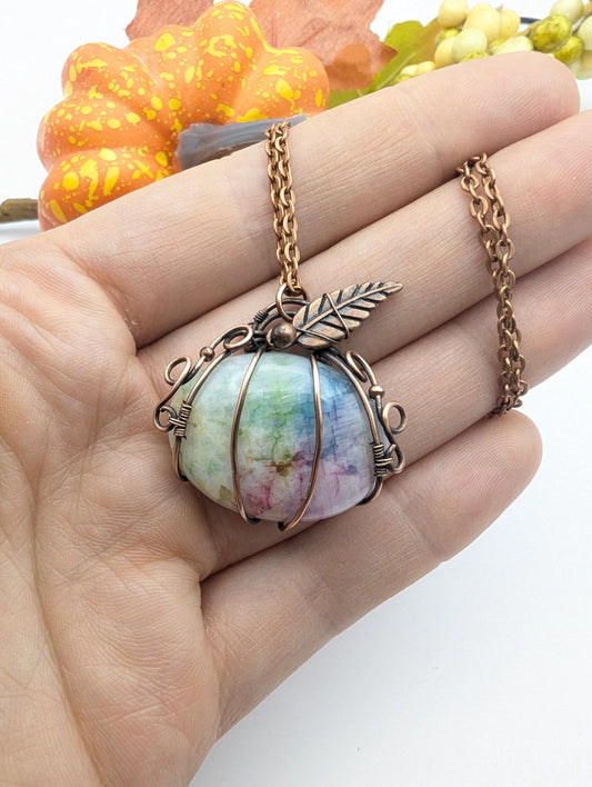 Rainbow dyed moonstone pendant