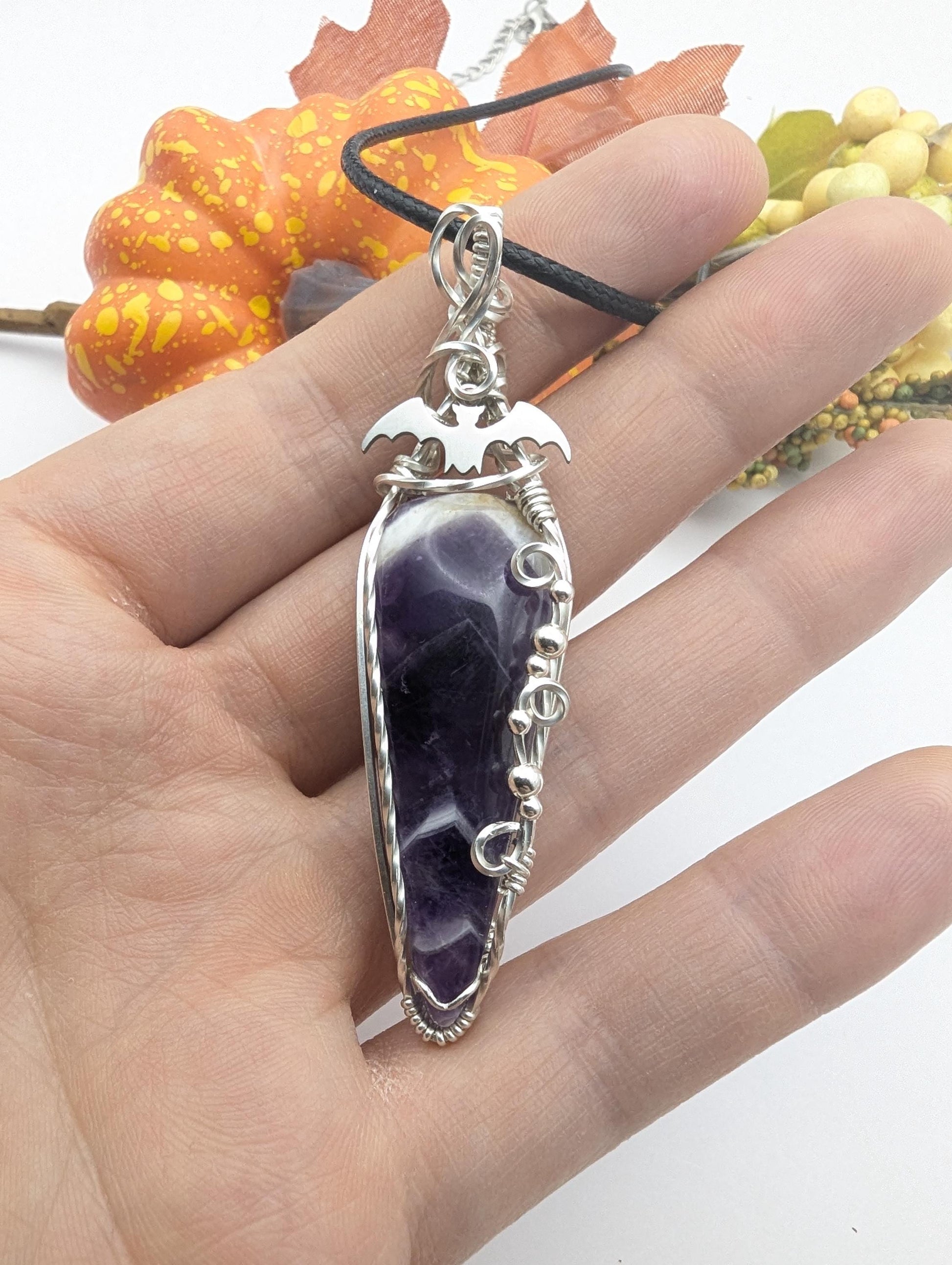 Amethyst bat pendant