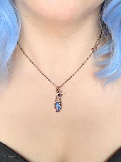 Blue Aurora Opal Pendant - copper wire wrapped - gift for her - valentine's day - anniversary gift - wiccan pendant - witch pendant