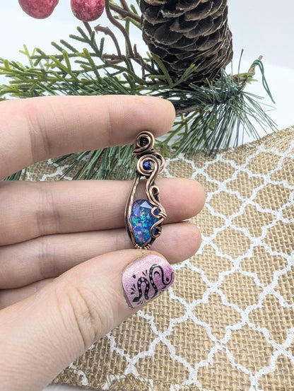 Blue Aurora Opal Pendant - copper wire wrapped - gift for her - valentine's day - anniversary gift - wiccan pendant - witch pendant