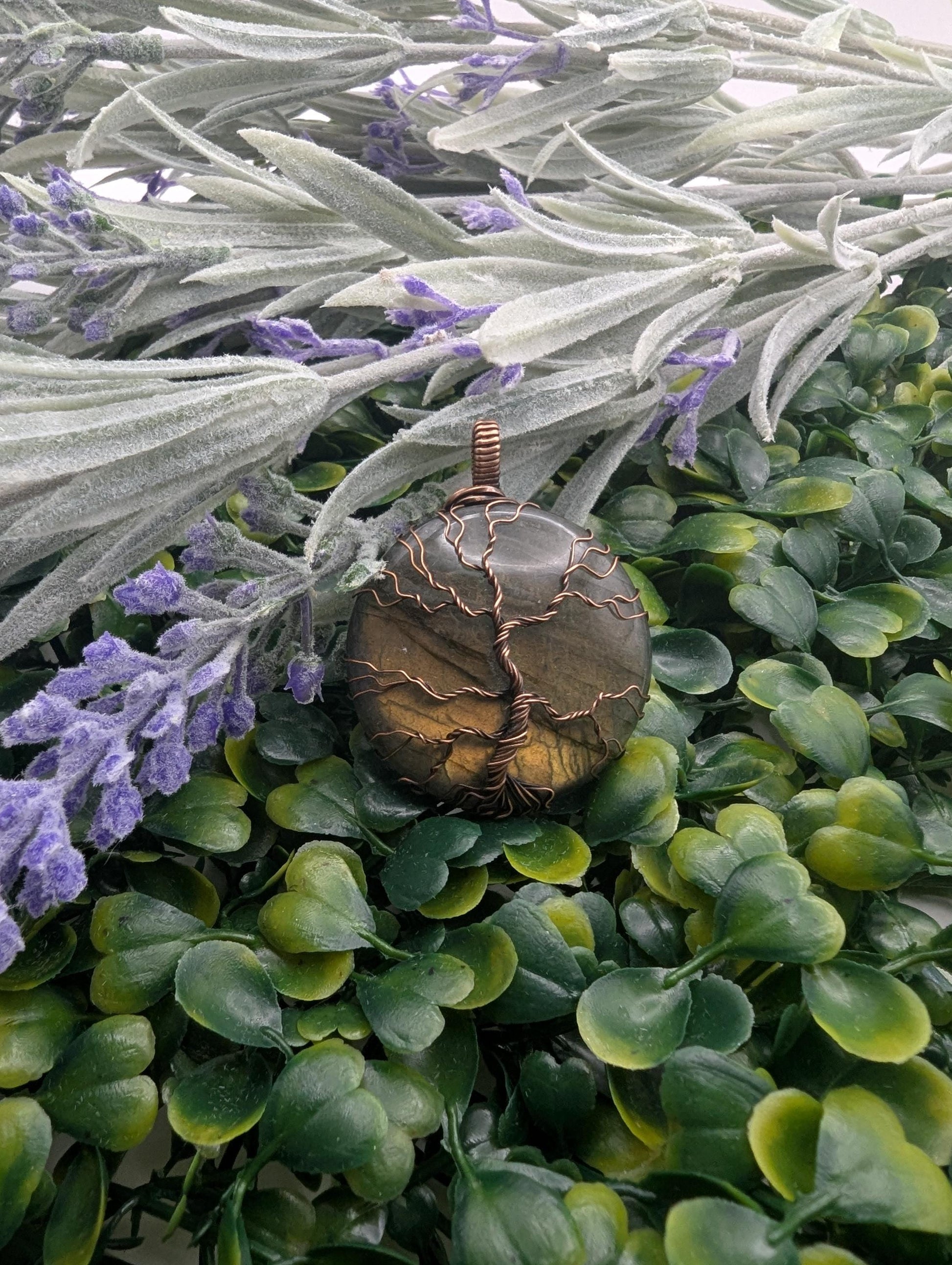 Orange Labradorite Tree of Life pendant - copper wire wrapped jewelry - celtic tree - gift for her - nature jewelry - wiccan pendant