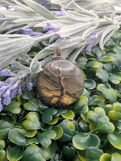 Orange Labradorite Tree of Life pendant - copper wire wrapped jewelry - celtic tree - gift for her - nature jewelry - wiccan pendant