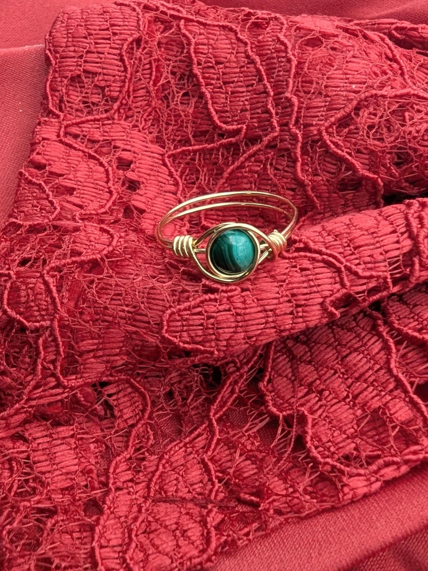 Transformation Malachite Ring - 14k gold wire wrapped- men's ring - unisex jewelry - couples rings - witch ring - wiccan ring - green ring