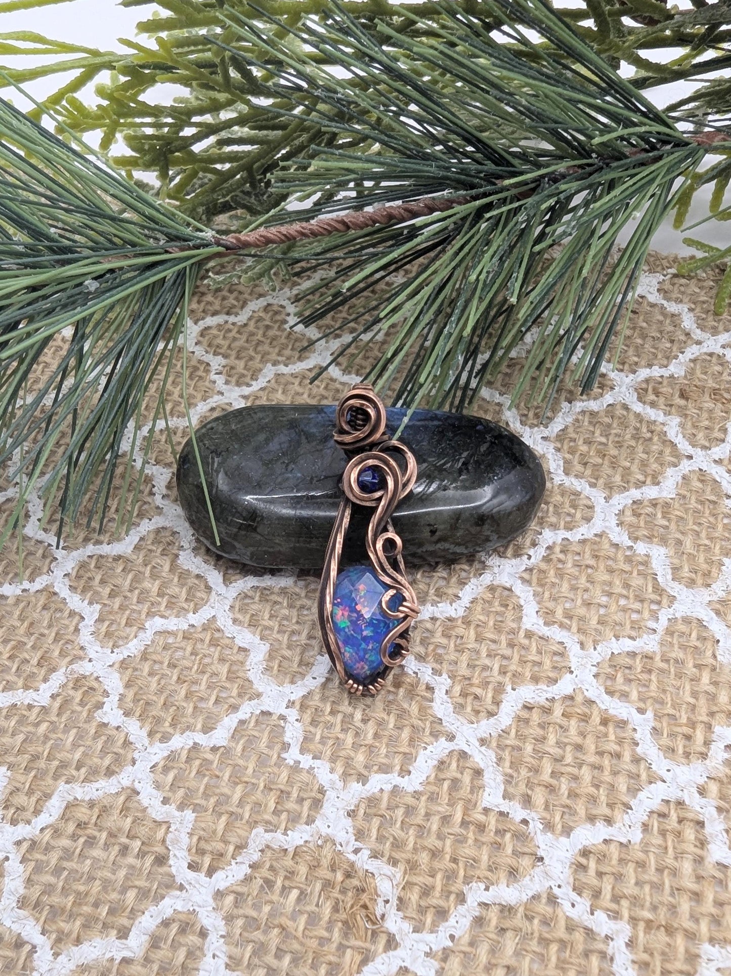 Blue Aurora Opal Pendant - copper wire wrapped - gift for her - valentine's day - anniversary gift - wiccan pendant - witch pendant