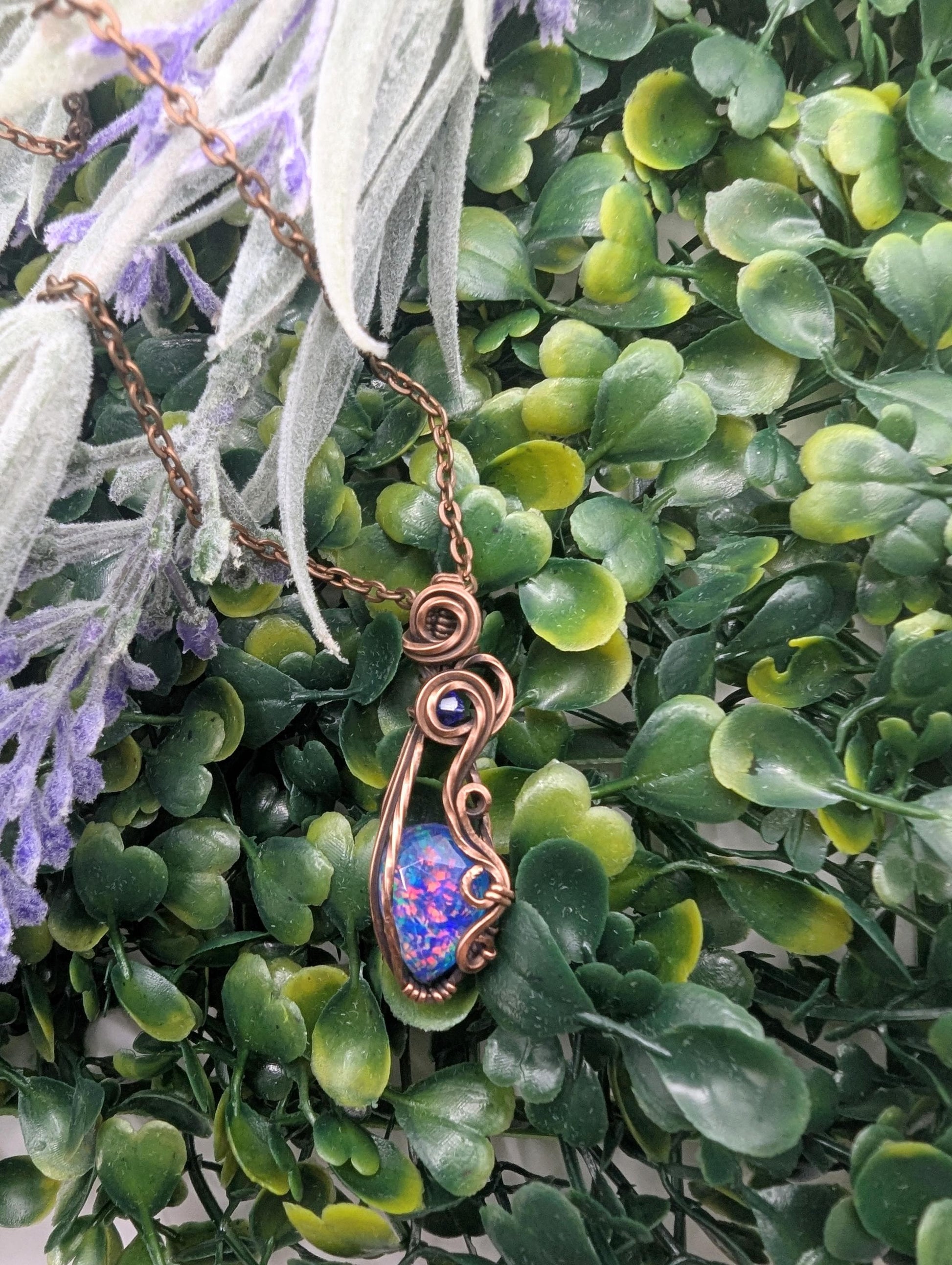 Blue Aurora Opal Pendant - copper wire wrapped - gift for her - valentine's day - anniversary gift - wiccan pendant - witch pendant