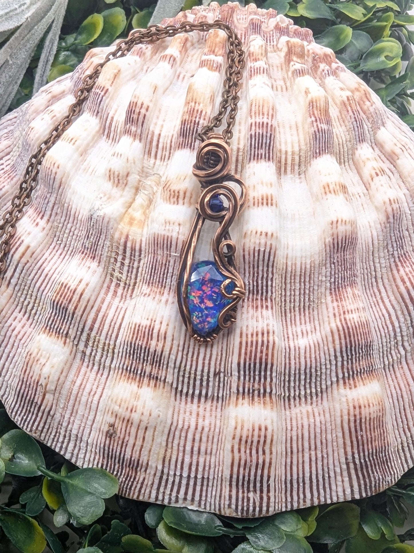 Blue Aurora Opal Pendant - copper wire wrapped - gift for her - valentine's day - anniversary gift - wiccan pendant - witch pendant