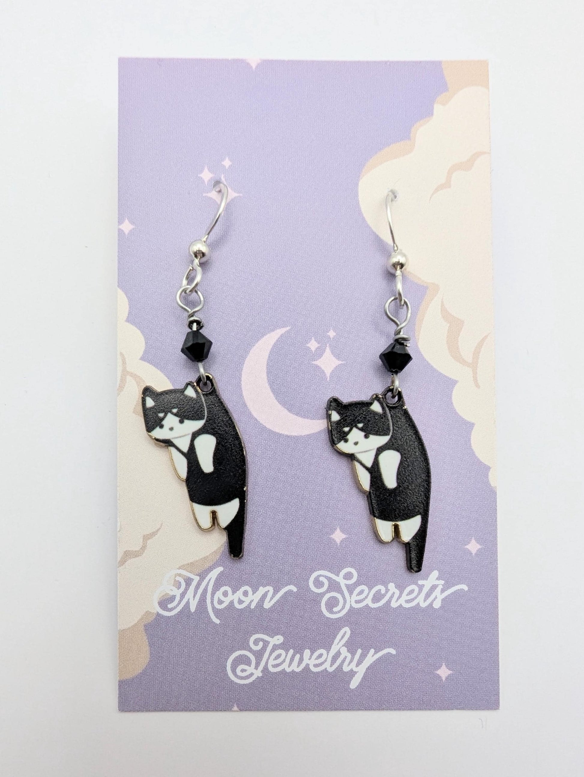 Sterling silver cute cat earrings - tabby cat jewelry - dangle cat earrings - calico cat - tuxedo cat - Siamese Cat - vet earrings - crystal