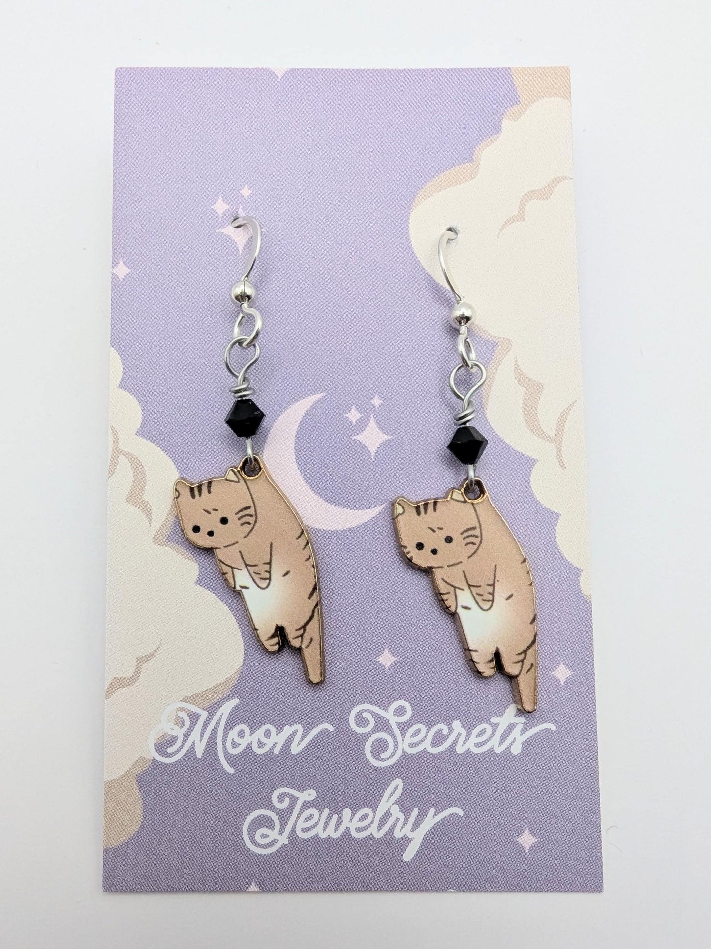 Sterling silver cute cat earrings - tabby cat jewelry - dangle cat earrings - calico cat - tuxedo cat - Siamese Cat - vet earrings - crystal