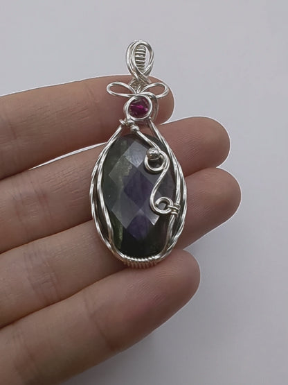 Valentine's Labradorite Pendant - sterling silver wire wrapped