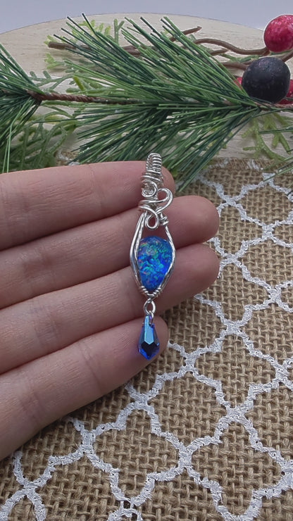 Aurora Opal Raining Crystal - sterling silver wire wrapped