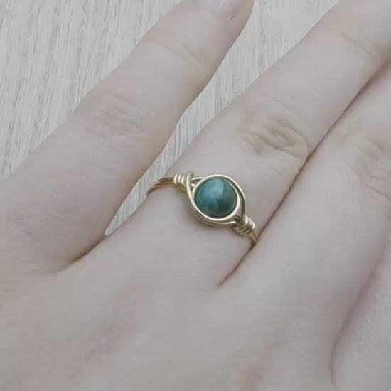 Transformation Malachite Ring - 14k gold wire wrapped- men's ring - unisex jewelry - couples rings - witch ring - wiccan ring - green ring