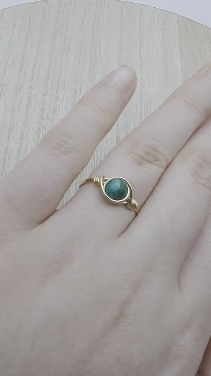 Transformation Malachite Ring - 14k gold wire wrapped- men's ring - unisex jewelry - couples rings - witch ring - wiccan ring - green ring