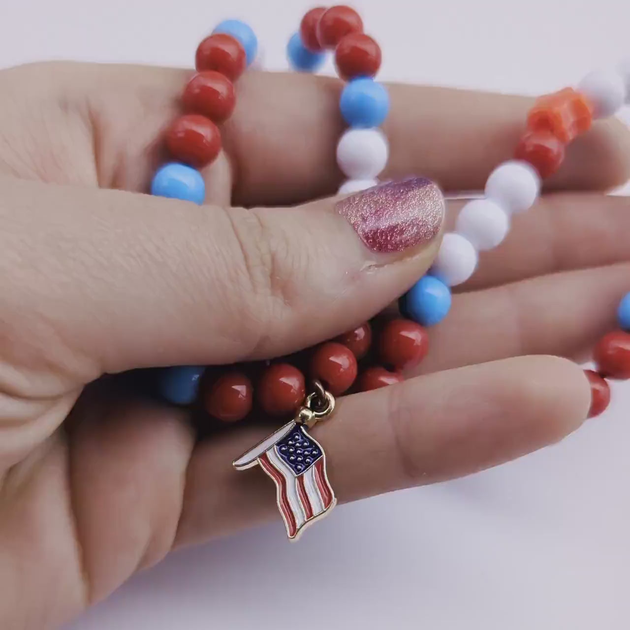 Forth of July Beaded Necklaces - red white and blue - star and flag necklaces - heart red necklace - gifts for Forth of July - independence