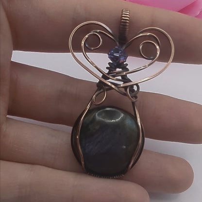 Medievel Love pendant - purple labradorite copper wire wrapped