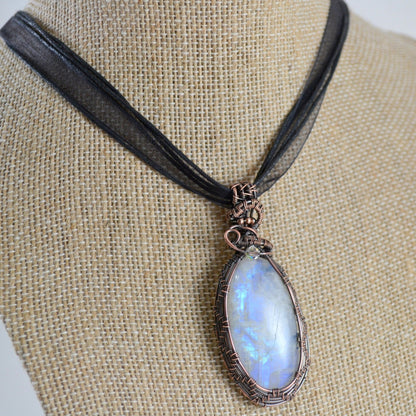 Winter Wonderland Moonstone Pendant - copper wire wrapped