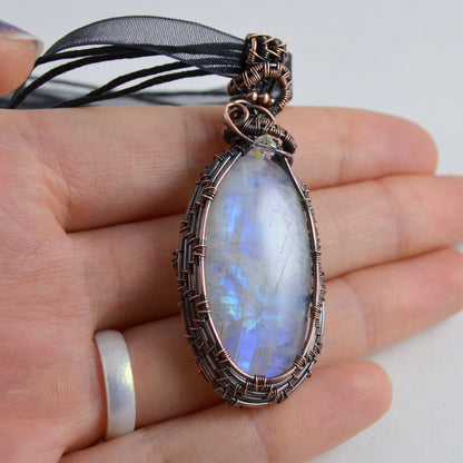 Winter Wonderland Moonstone Pendant - copper wire wrapped