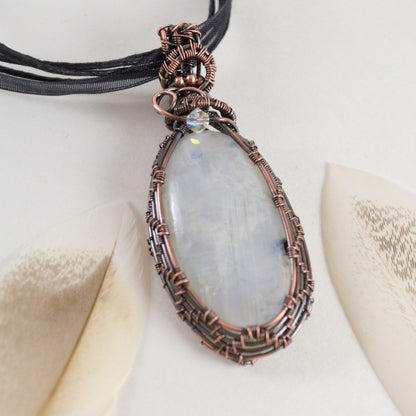 Winter Wonderland Moonstone Pendant - copper wire wrapped