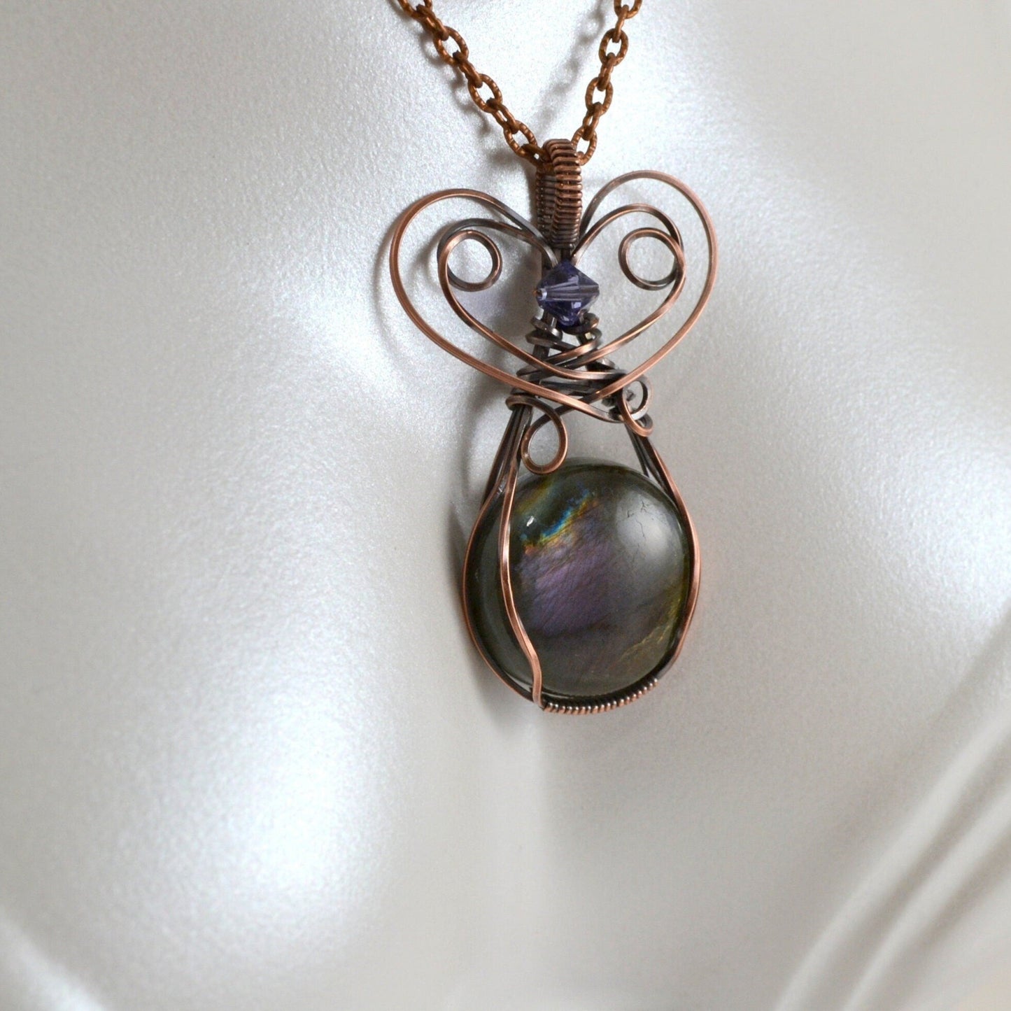 Medievel Love pendant - purple labradorite copper wire wrapped