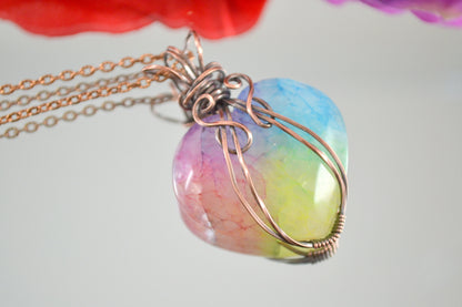 Over the Rainbow Quartz Pendant - antiqued copper wire wrapped