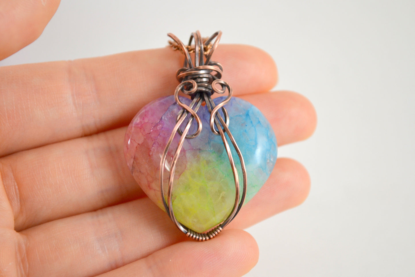 Over the Rainbow Quartz Pendant - antiqued copper wire wrapped