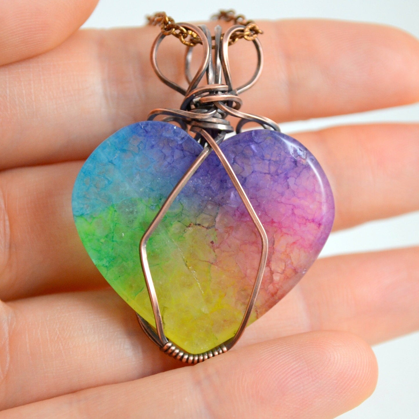 Infinite Rainbow Love Pendant - quartz copper wire wrapped