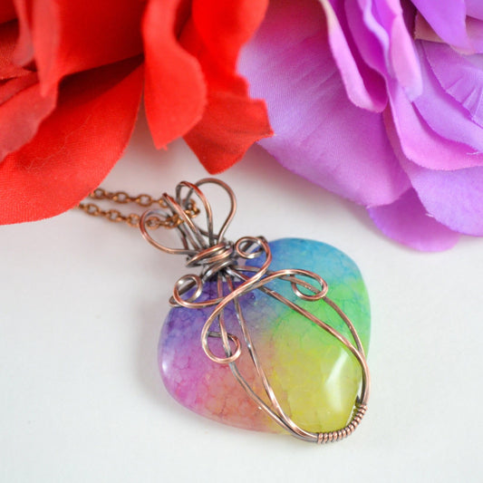 Infinite Rainbow Love Pendant - quartz copper wire wrapped