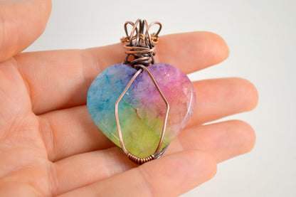 Over the Rainbow Quartz Pendant - antiqued copper wire wrapped