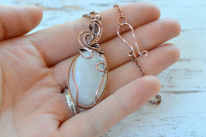 Celtic Moonstone Pendant - copper wire wrapped