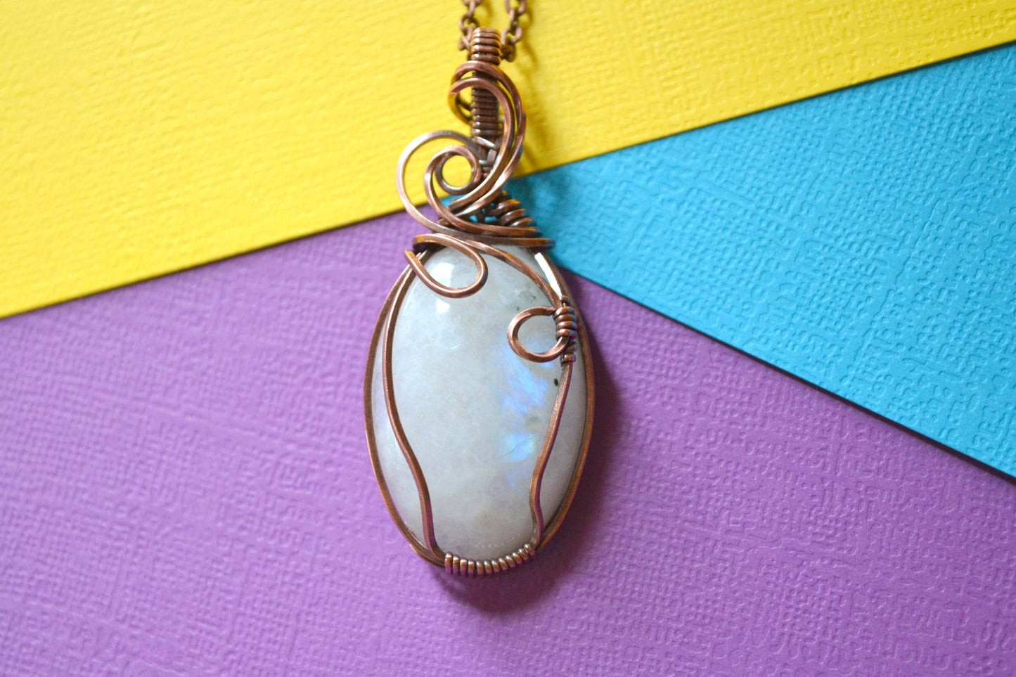 Celtic Moonstone Pendant - copper wire wrapped