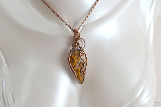 Mariam Jasper Gemstone Pendant - copper wire wrapped