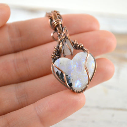 Twisted Fate Love Pendant - moonstone copper wire wrapped