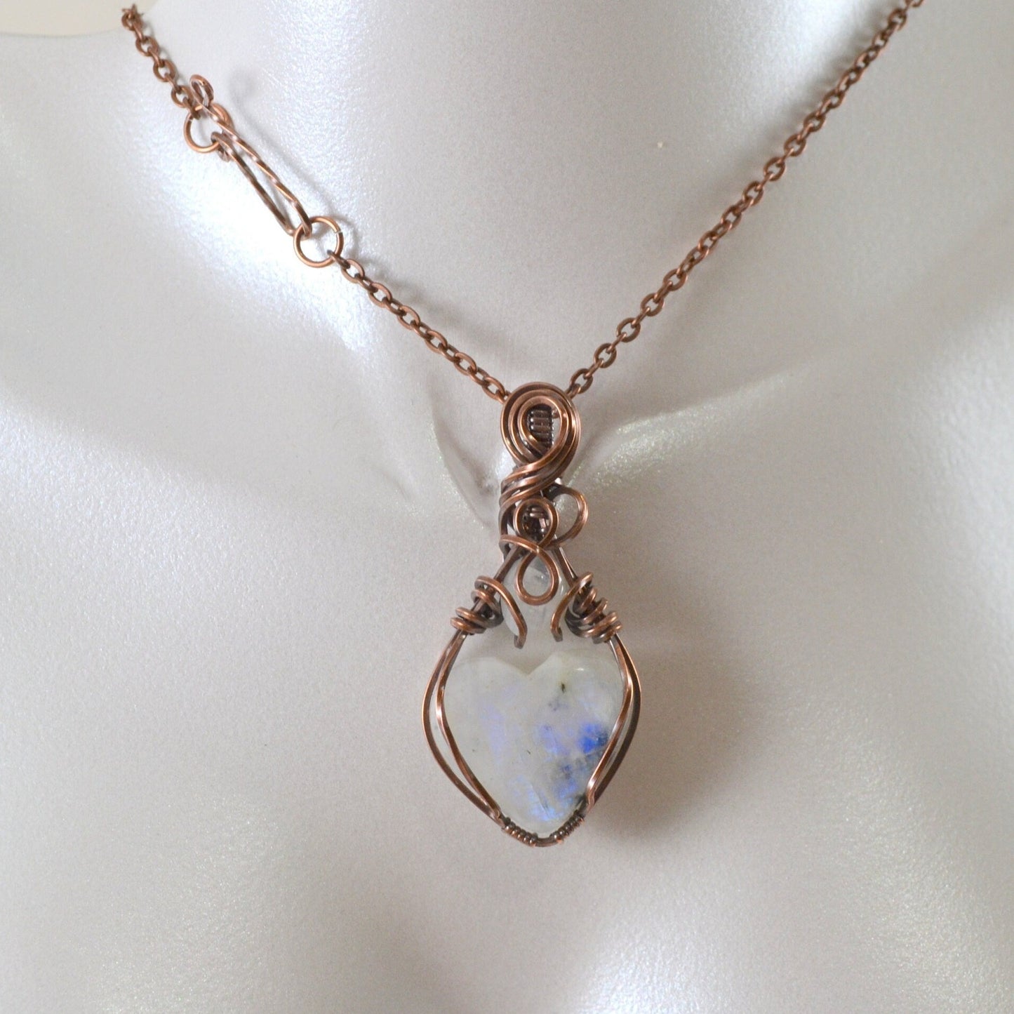 Twisted Fate Love Pendant - moonstone copper wire wrapped