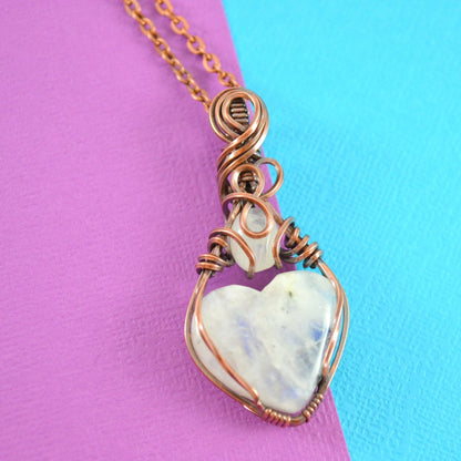 Twisted Fate Love Pendant - moonstone copper wire wrapped