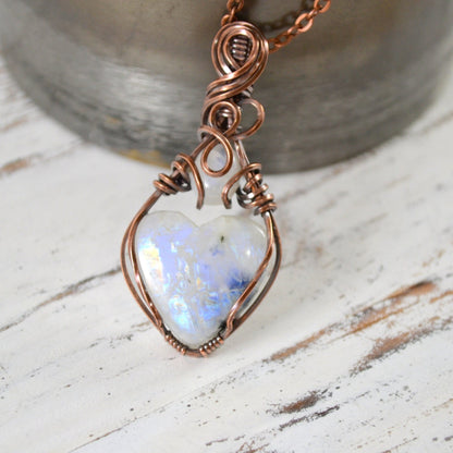 Twisted Fate Love Pendant - moonstone copper wire wrapped