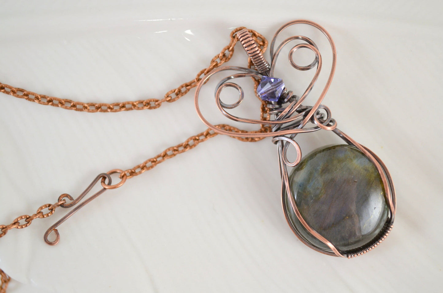 Medievel Love pendant - purple labradorite copper wire wrapped