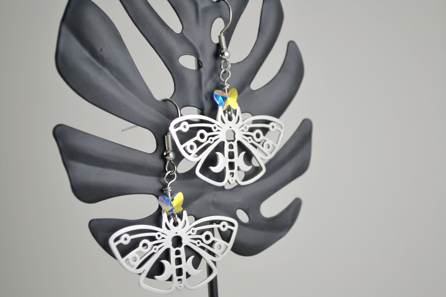 Luna Moth Earrings - platinum ear wires