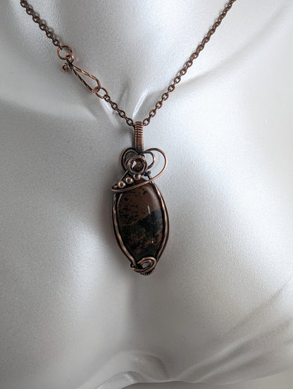 Mahogany Obsidian Pendant - copper wire wrapped