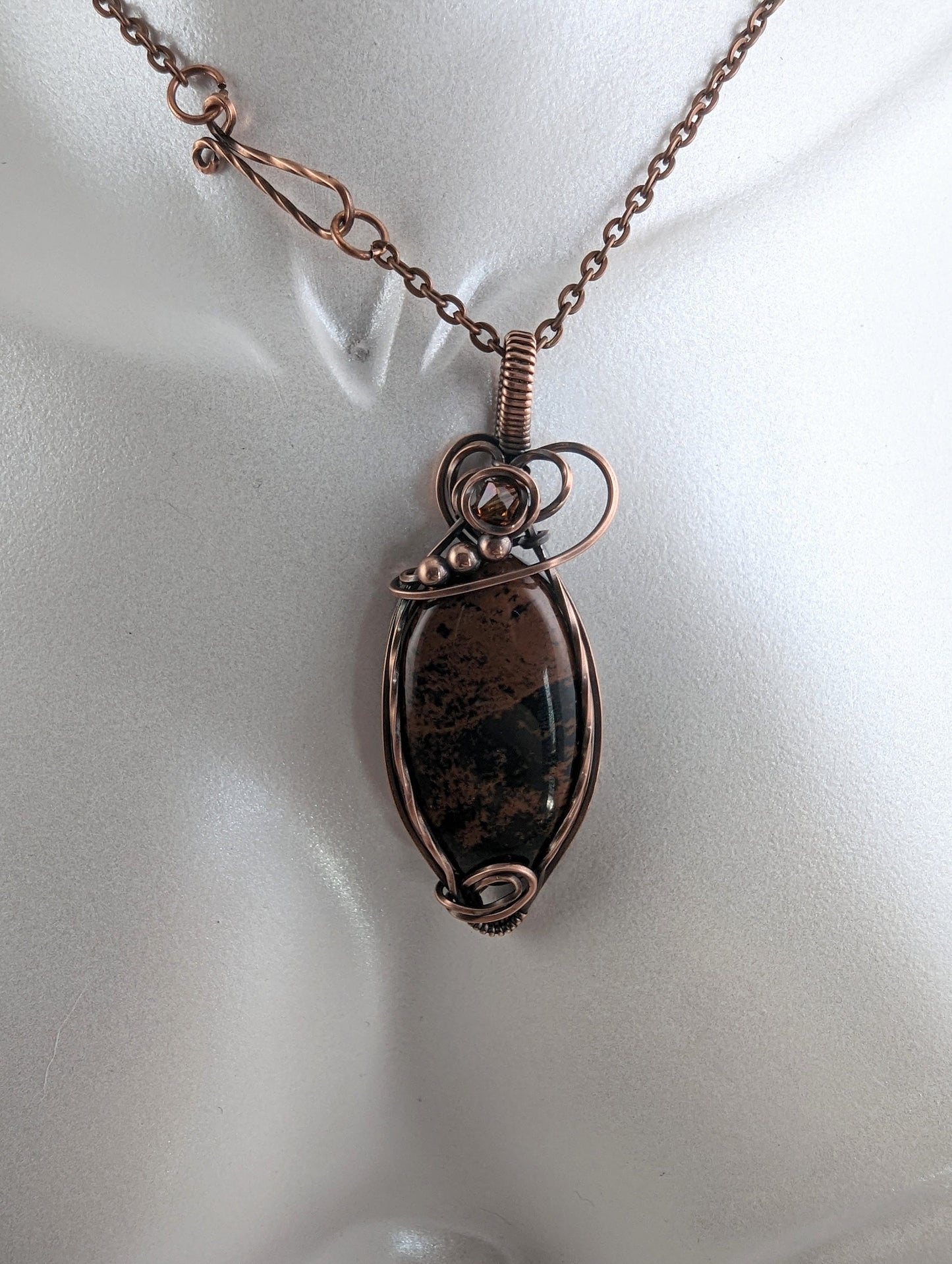 Mahogany Obsidian Pendant - copper wire wrapped