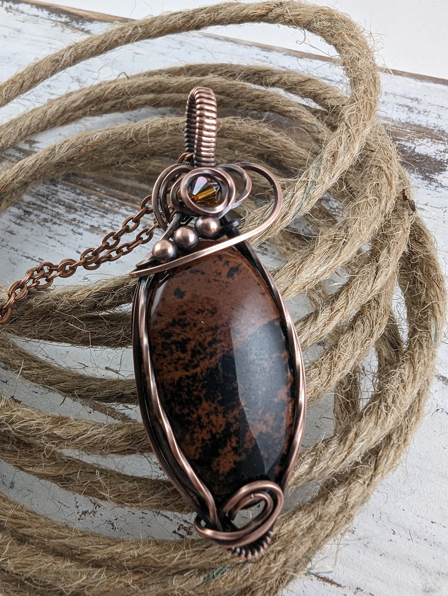 Mahogany Obsidian Pendant - copper wire wrapped