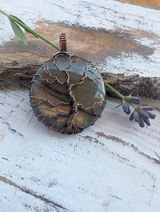 Labradorite Tree of Life Pendant - copper wire wrapped