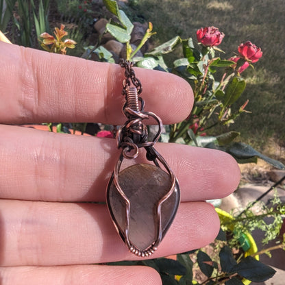 Sunstone pendant - copper wire wrapped