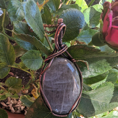 Purple Color Shifting Labradorite Pendant - copper wire wrapped