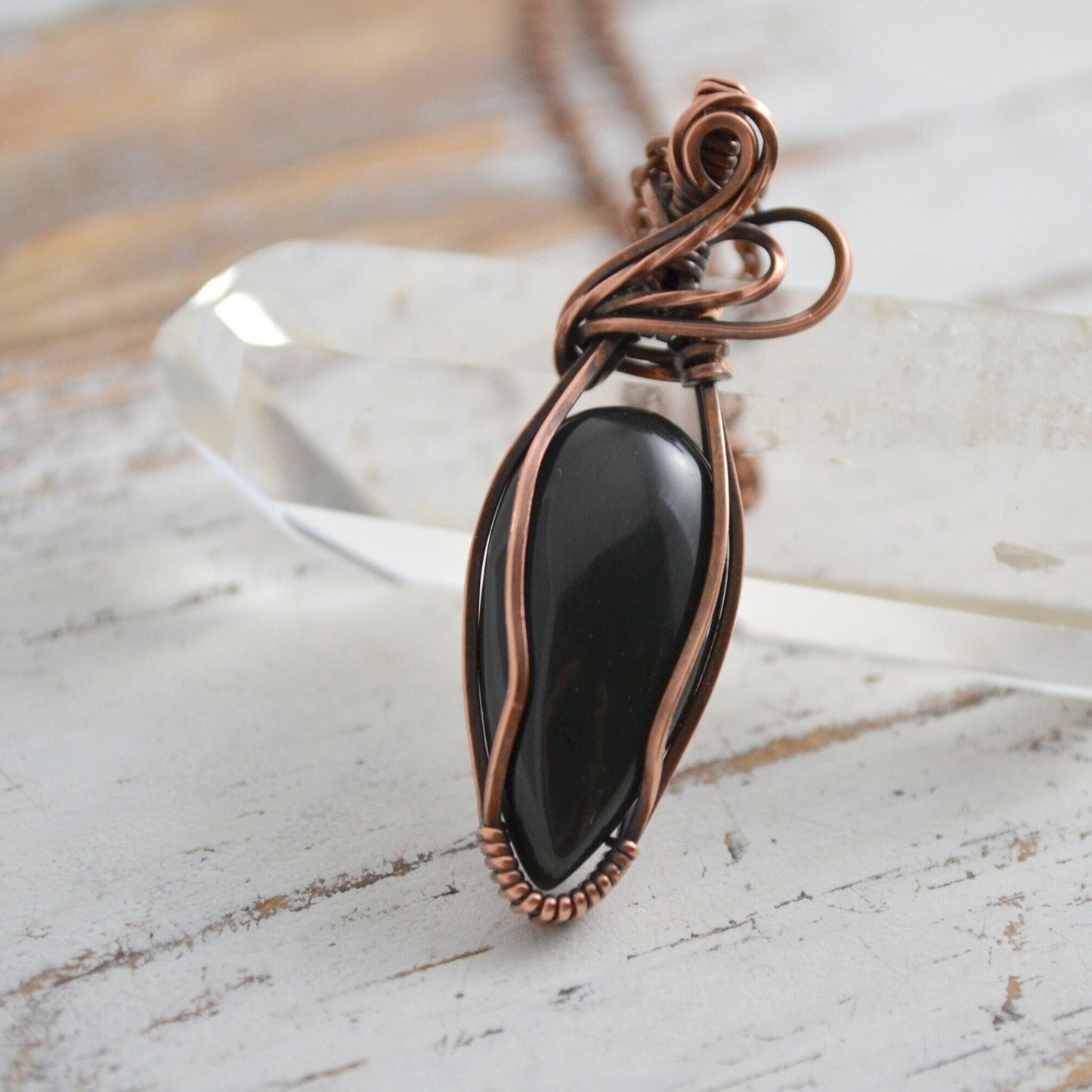 Rainbow Obsidian Pendant - copper wire wrapped