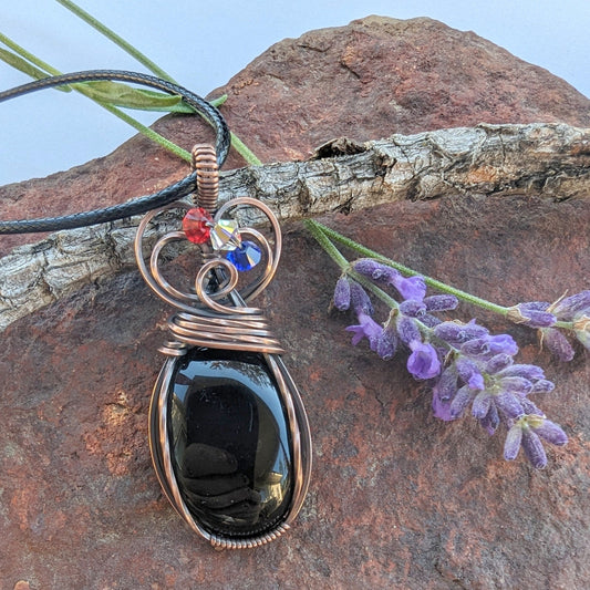 Merica' Onyx Pendant - copper wire wrapped