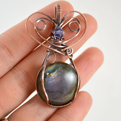 Medievel Love pendant - purple labradorite copper wire wrapped