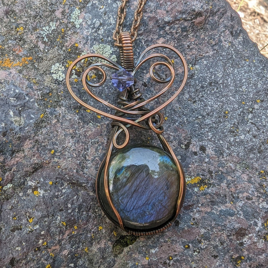 Medievel Love pendant - purple labradorite copper wire wrapped