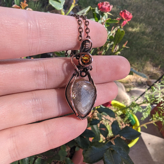 Sunstone pendant - copper wire wrapped