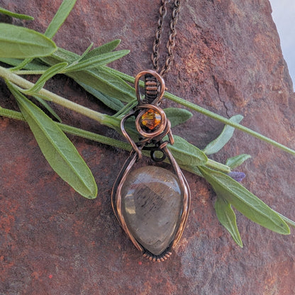 Sunstone pendant - copper wire wrapped