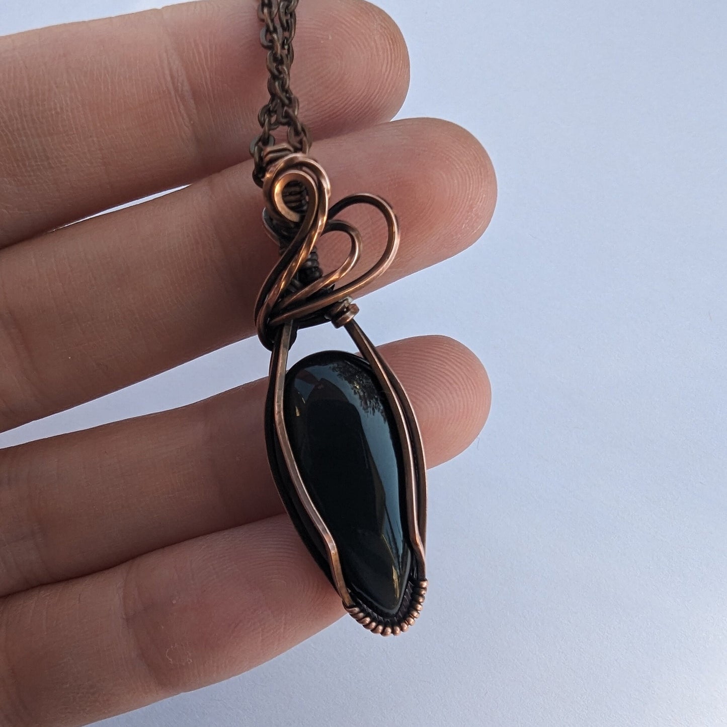 Rainbow Obsidian Pendant - copper wire wrapped