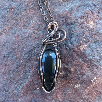 Rainbow Obsidian Pendant - copper wire wrapped